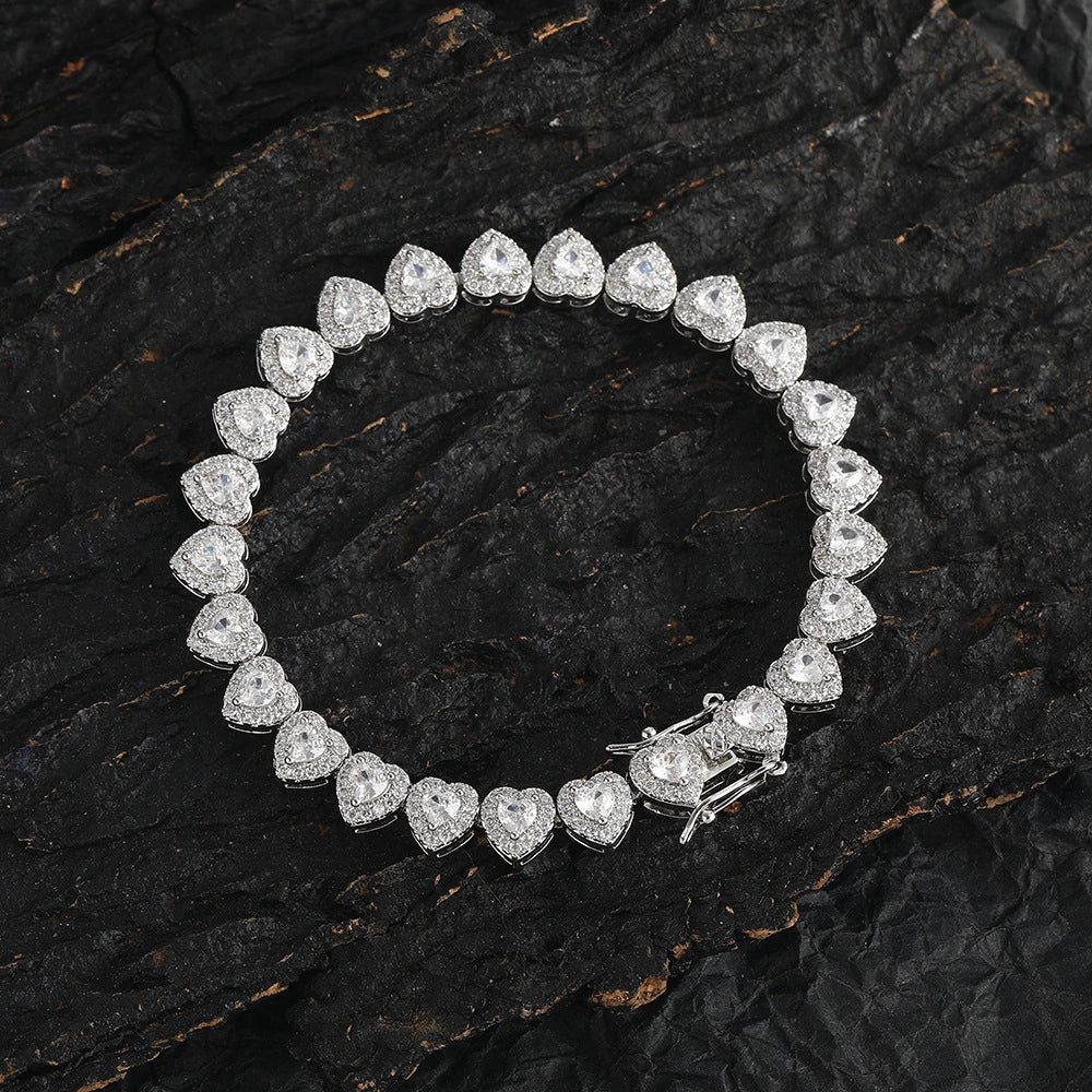 Clustered Heart Tennis Bracelet