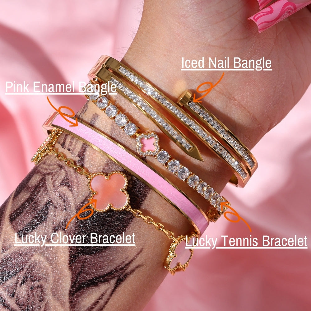Pink and Gold Clover Bracelet Set