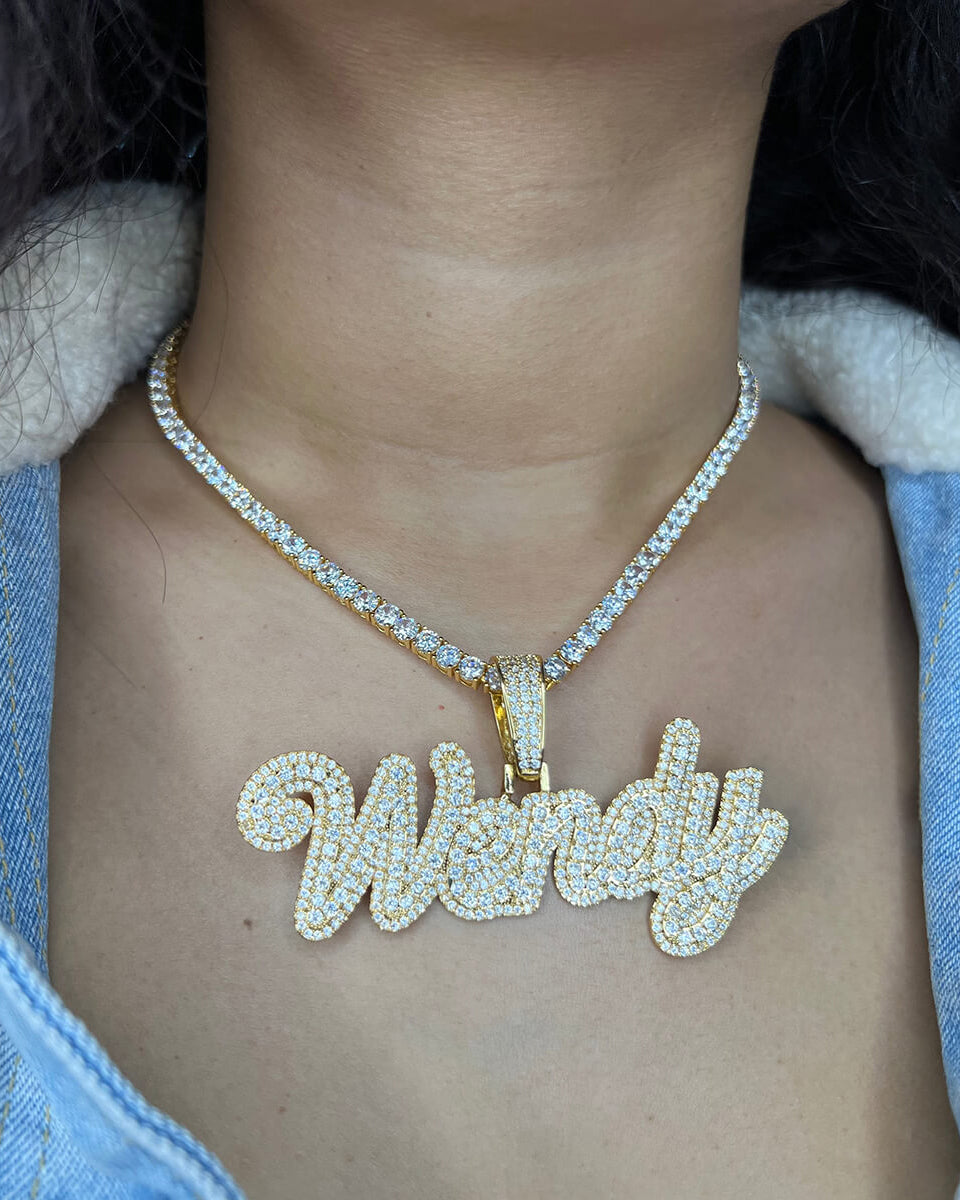 Full Iced Custom Script Letter Pendant