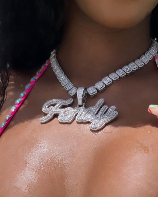 Full Iced Custom Script Letter Pendant