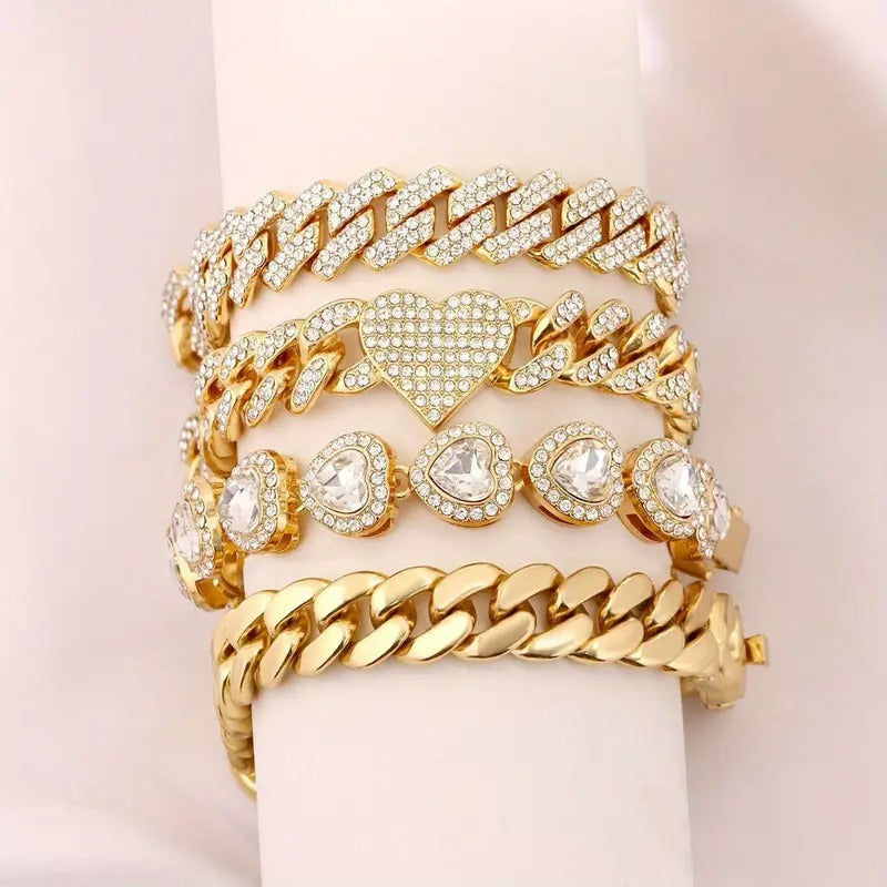 ICED HEART CUBAN – 4PC Bracelet Set