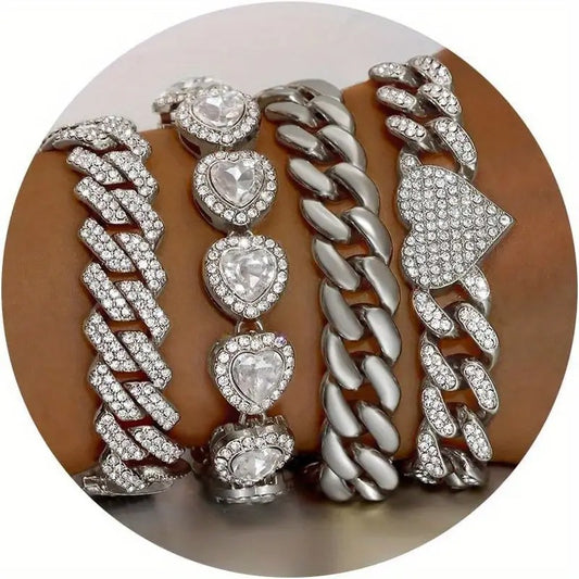 ICED HEART CUBAN – 4PC Bracelet Set