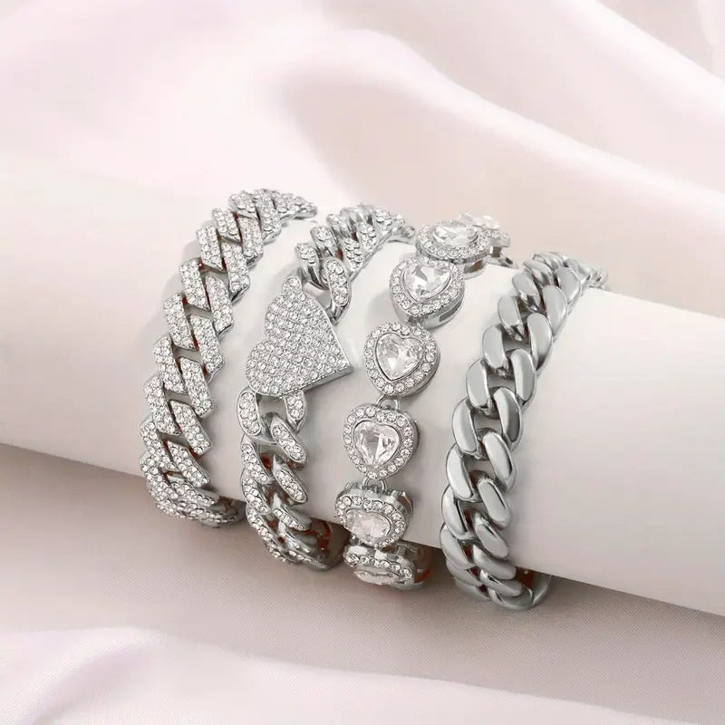 ICED HEART CUBAN – 4PC Bracelet Set