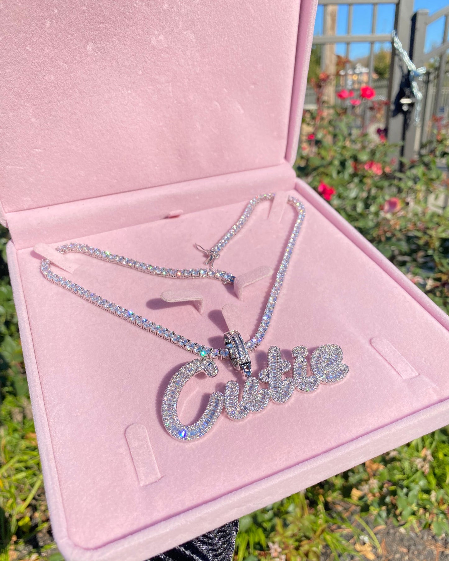 Icy Baguette Nameplate Necklace