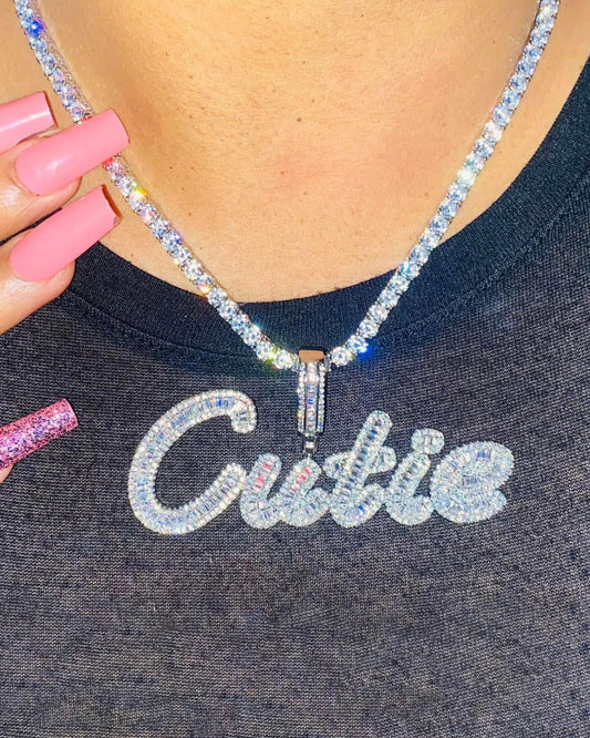 Icy Baguette Nameplate Necklace