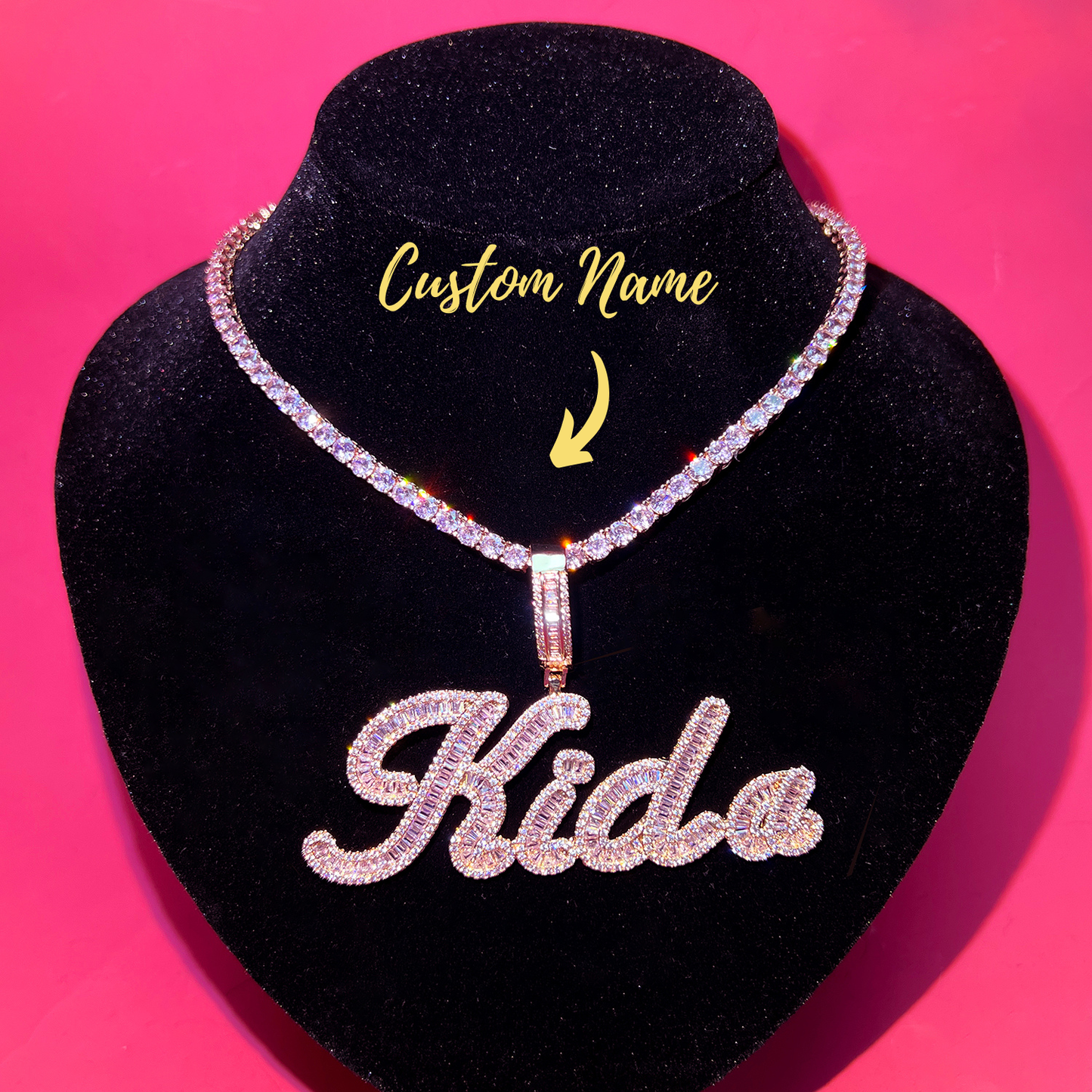 Icy Baguette Nameplate Necklace