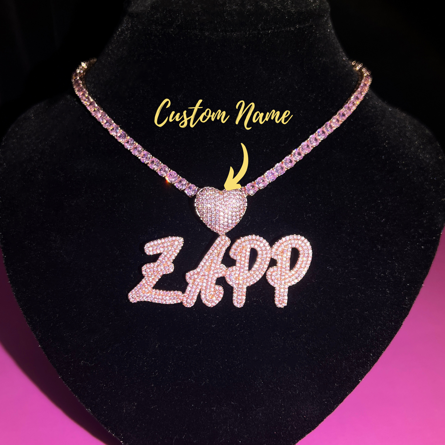 Icy Heart Cursive Name Necklace