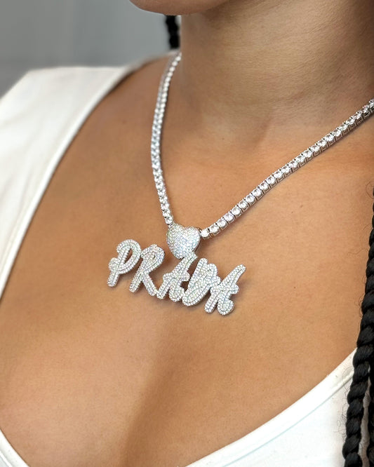 Icy Heart Cursive Name Necklace