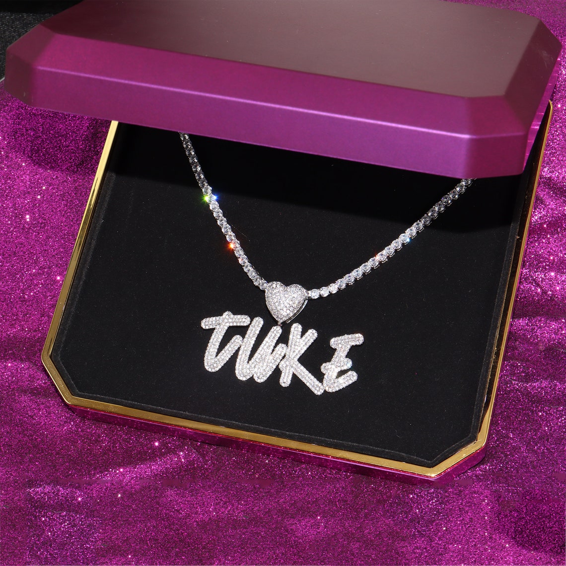 Icy Heart Cursive Name Necklace
