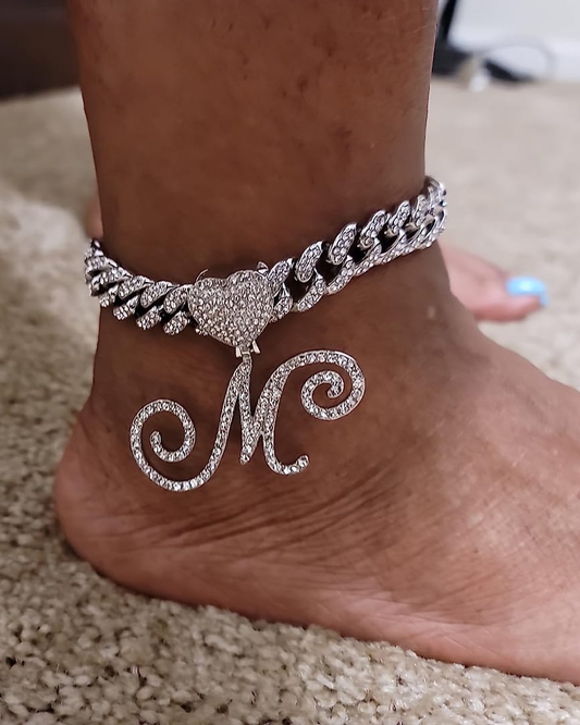 LOVE ANKLET SET – Heart Initial x Cuban Anklets