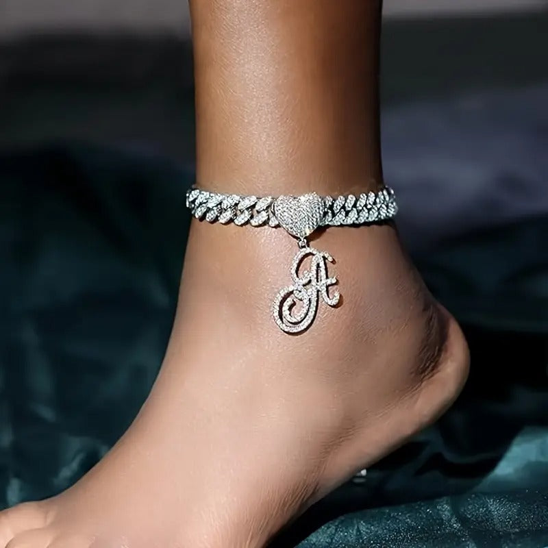 LOVE ANKLET SET – Heart Initial x Cuban Anklets