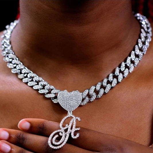LOVE LETTER SET – Heart Initial Pendant x Cuban Chain