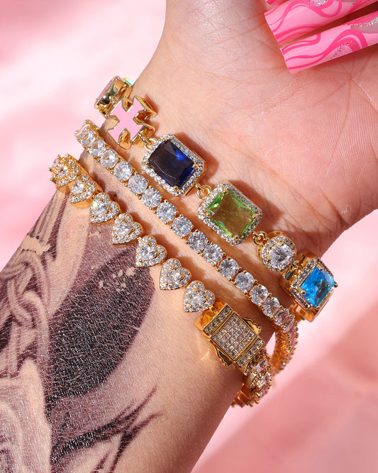 Multicolored Gemstones Enamel Cross Bracelet Set