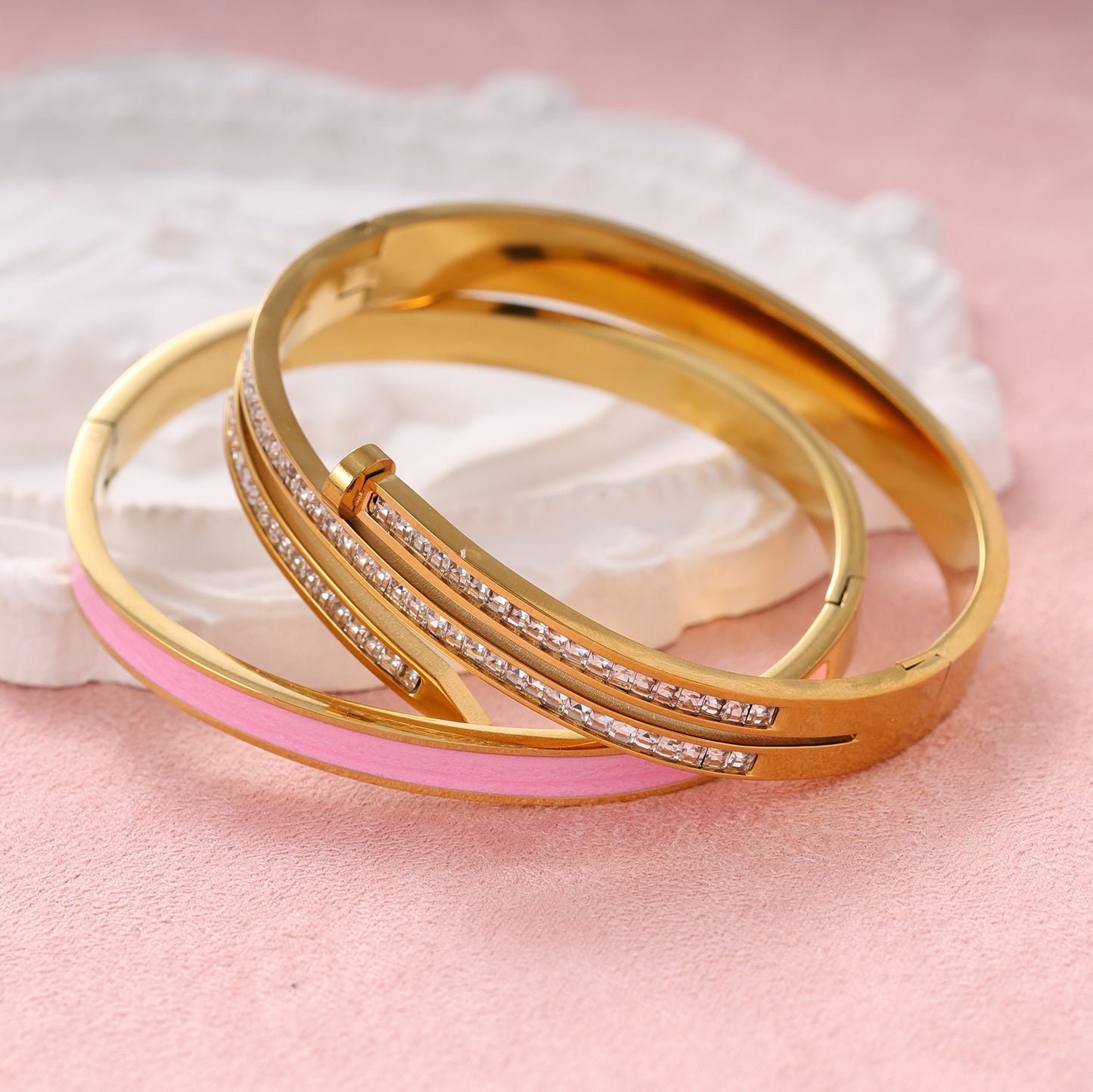Pink and Gold Clover Bracelet Set