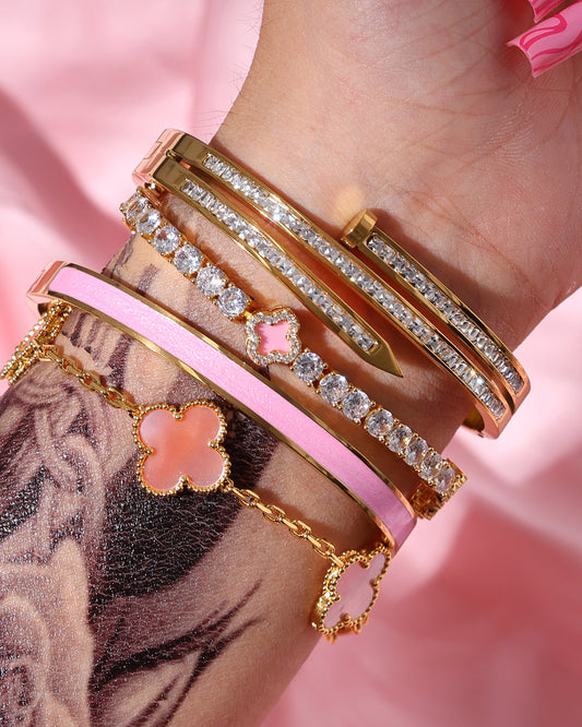Pink and Gold Clover Bracelet Set