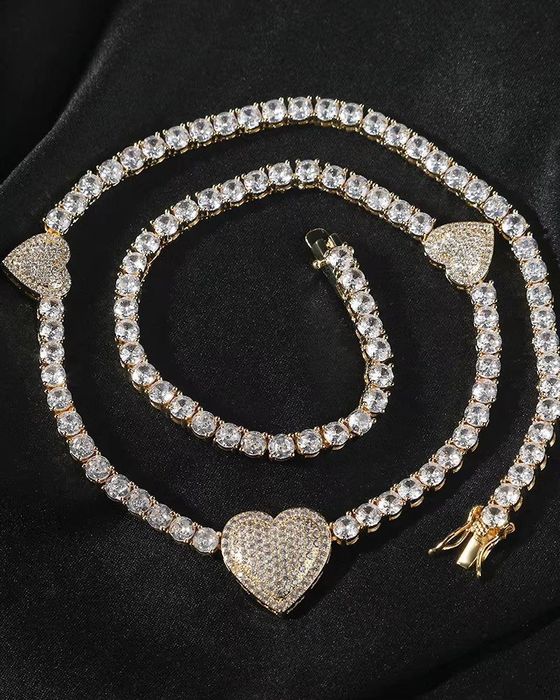 Triple Heart Tennis Necklace
