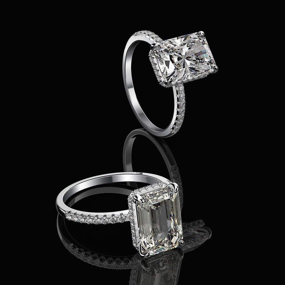 925 Sterling Silver 4CT Emerald Cut Ring