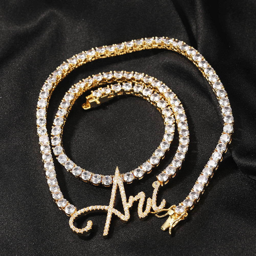 Cursive Pendant | Tennis Chain