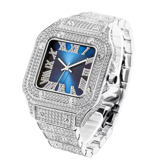 ICED SQUARE FACE WATCH BLUE