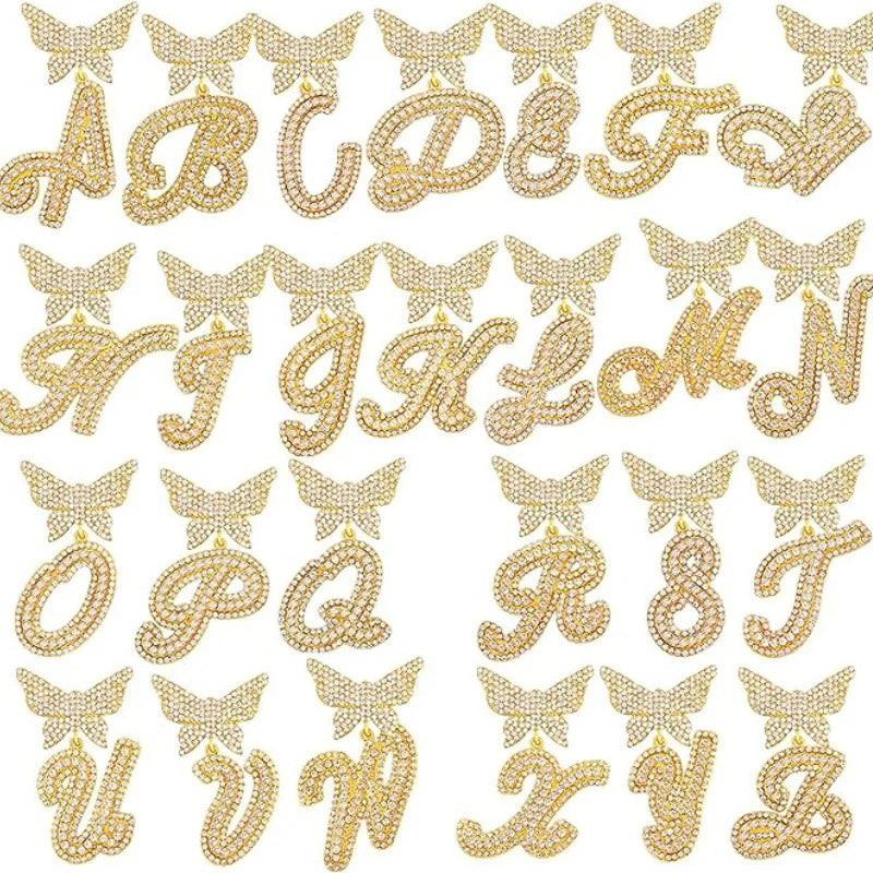 2PC Butterfly Initial Pendant Cuban Chain Set