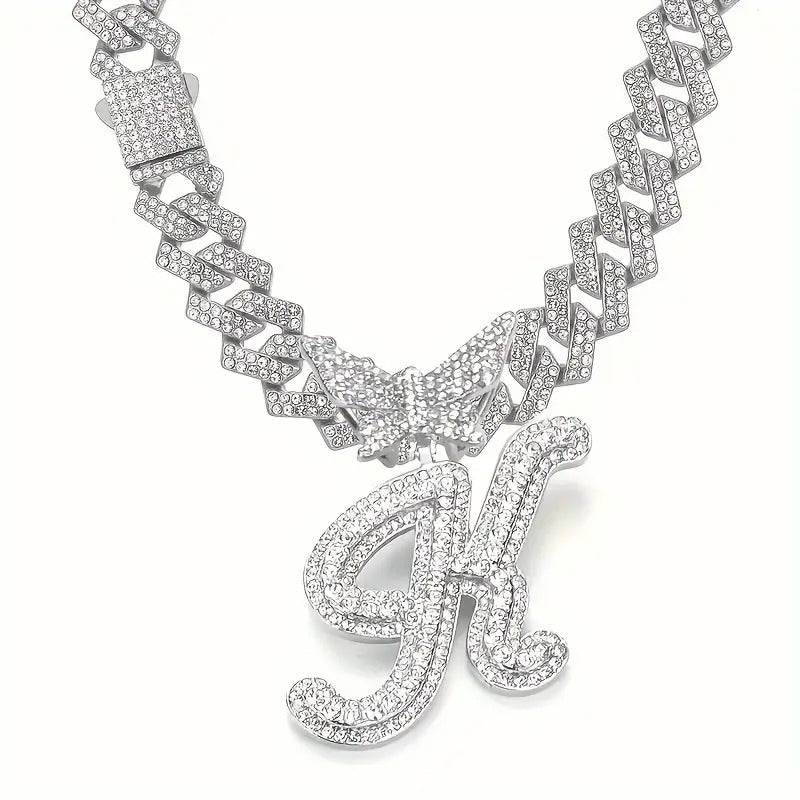 2PC Butterfly Initial Pendant Cuban Chain Set