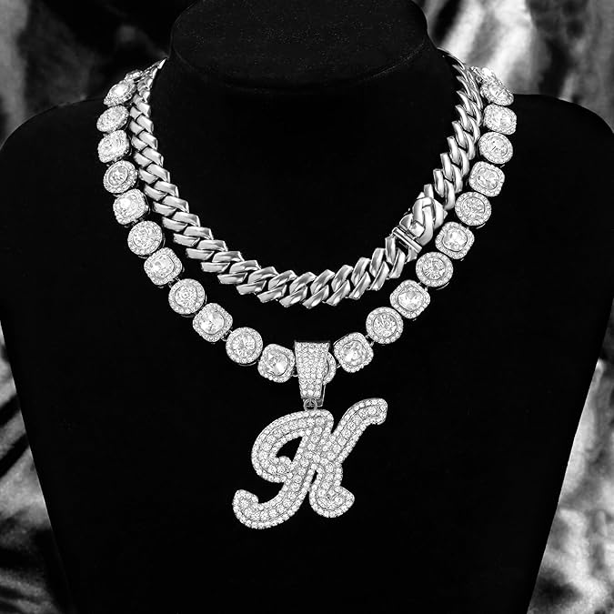 3PC Initial Pendant Cuban Chain Set