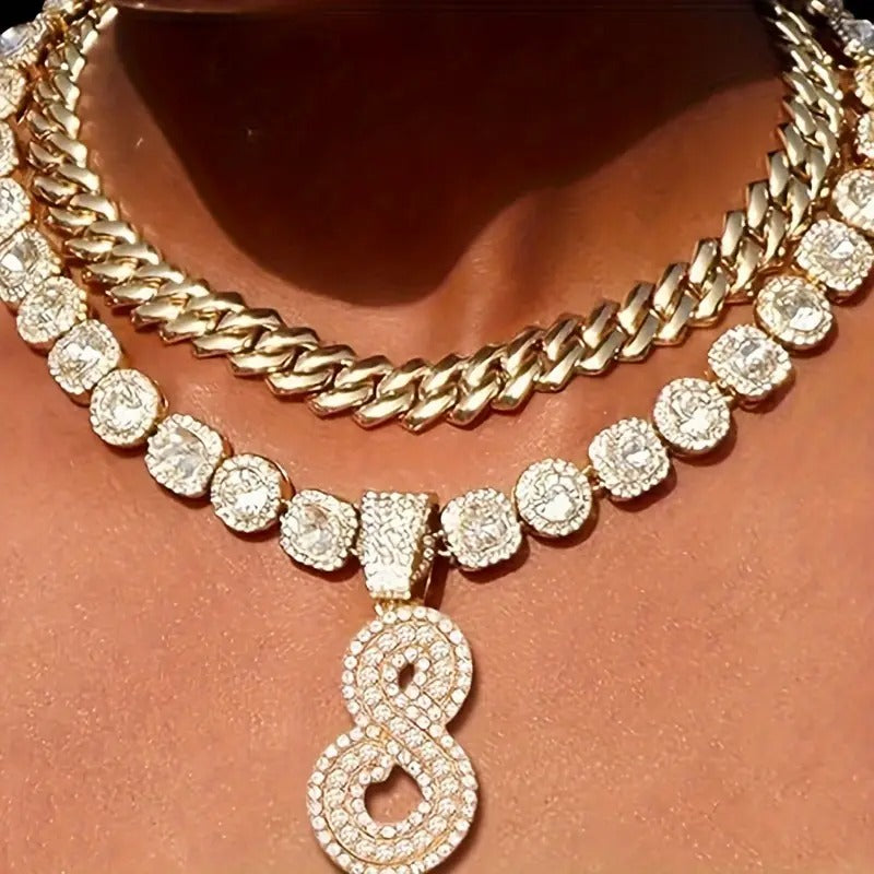 3PC Initial Pendant Cuban Chain Set