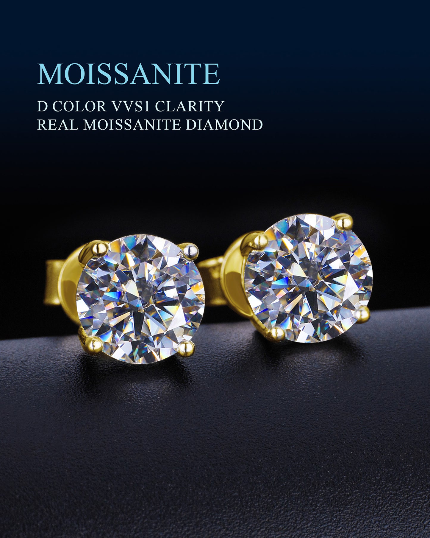 925S & VVS Moissanite Solitaire Stud Earrings
