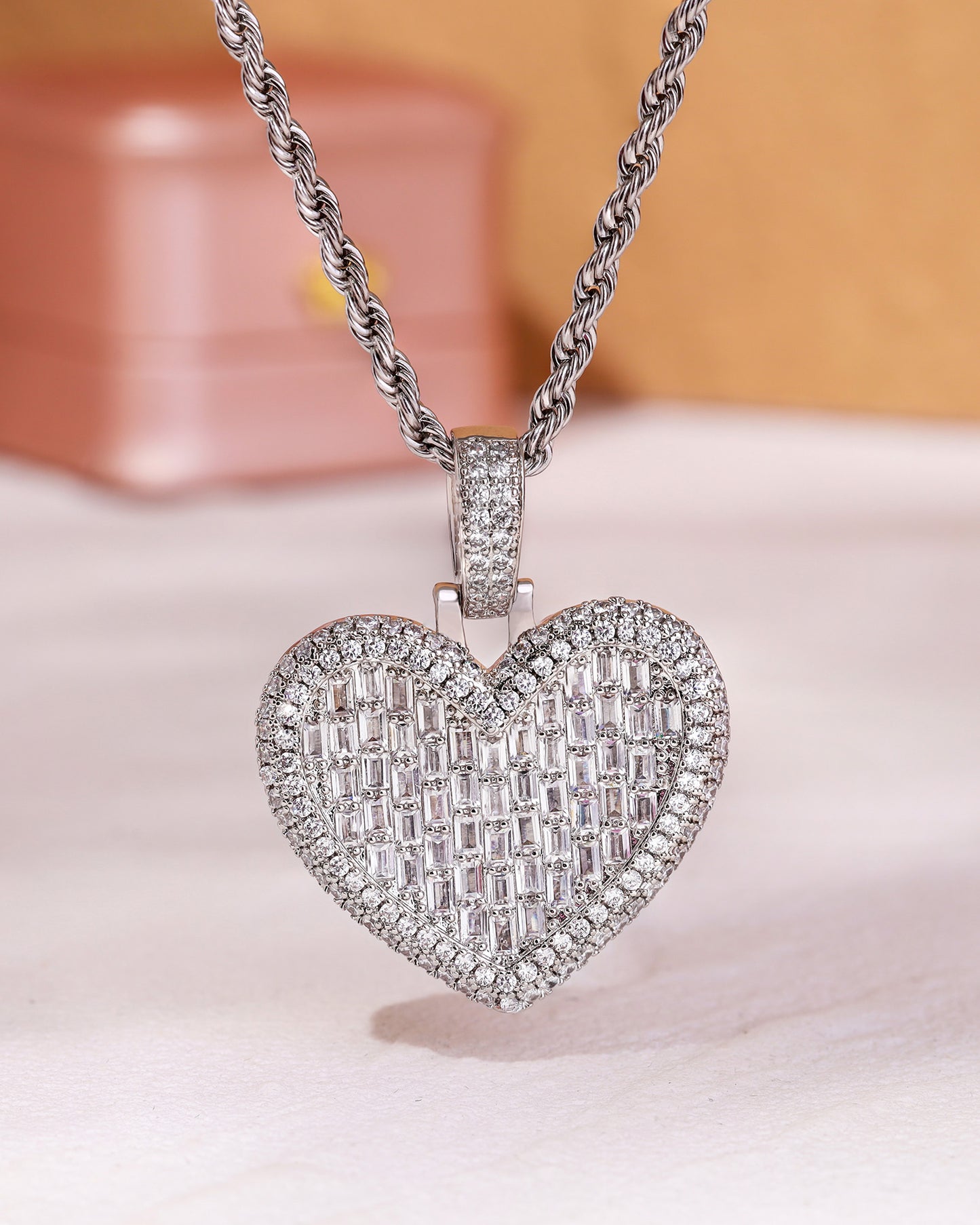 Baguette Diamond Heart Necklace