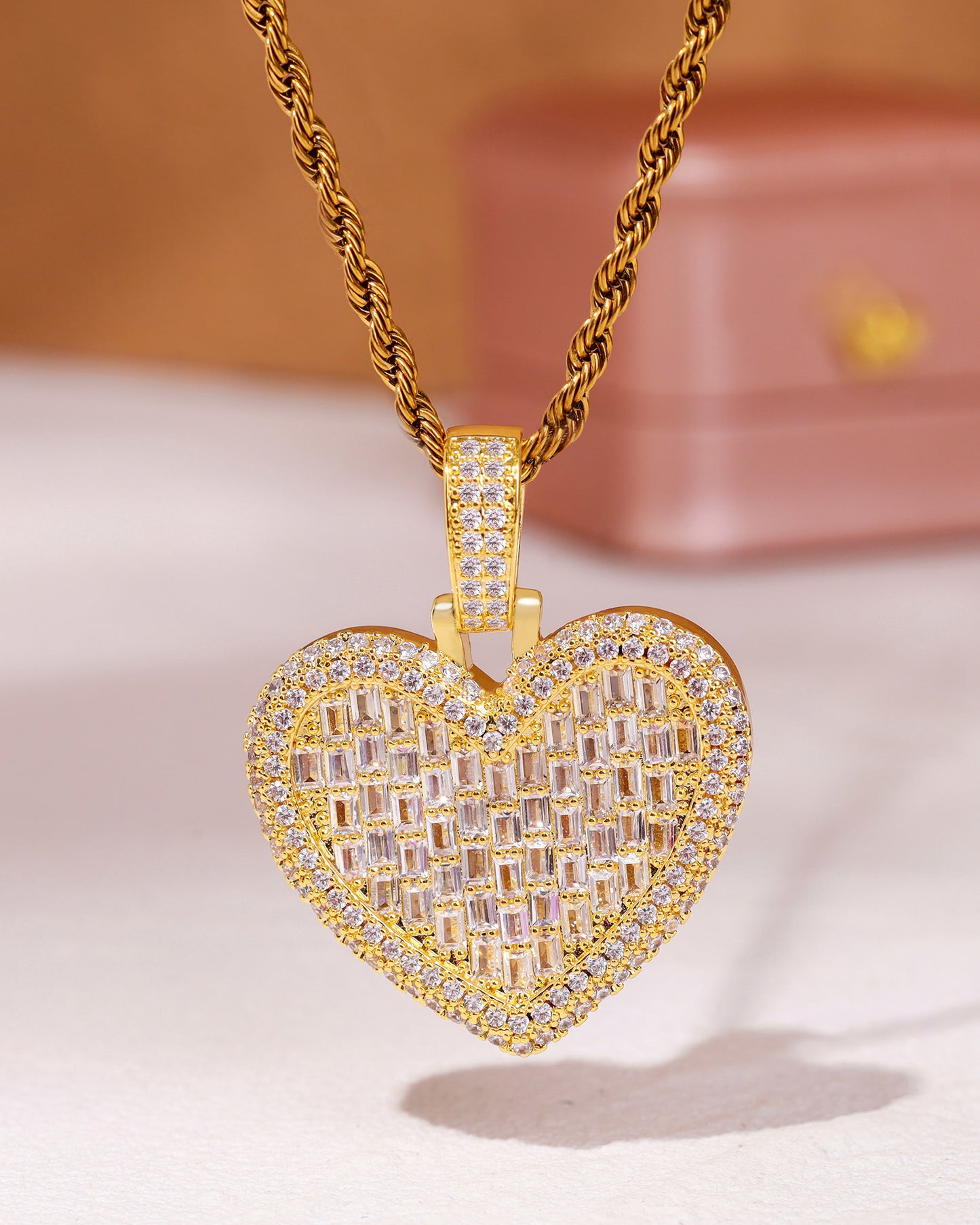 Baguette Diamond Heart Necklace