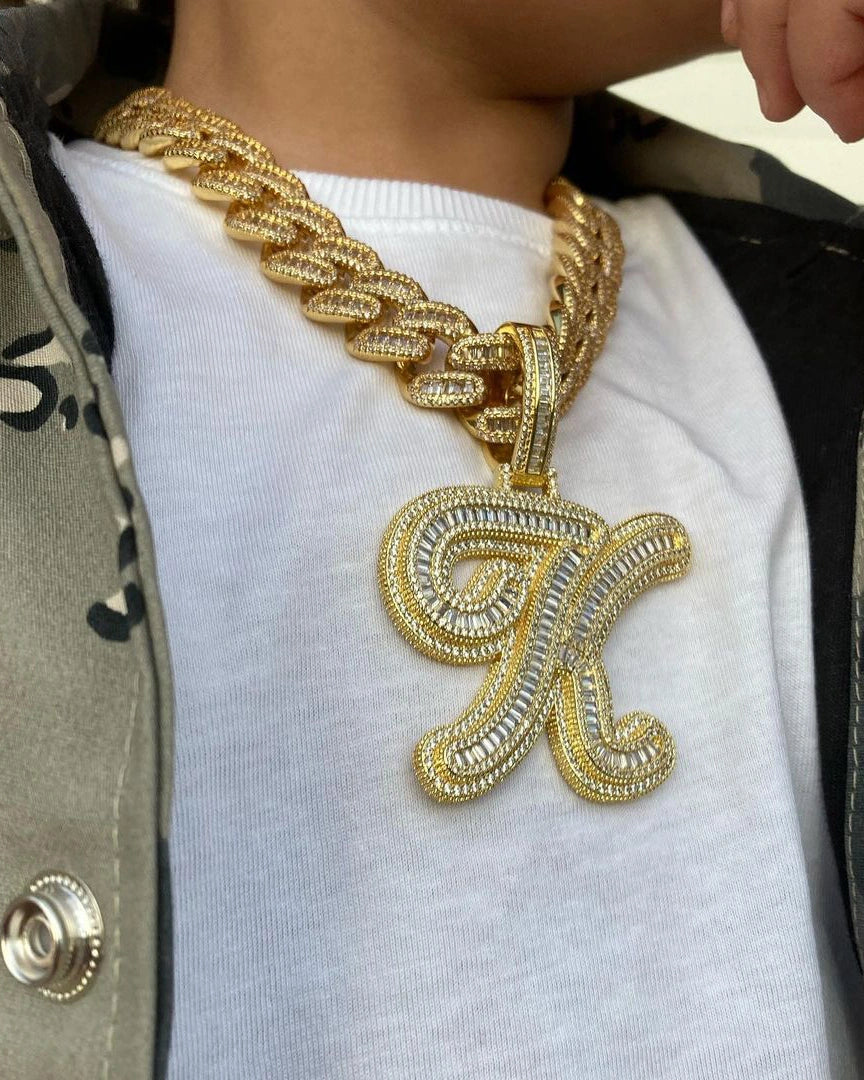 Bossed Up Script Initial Pendant