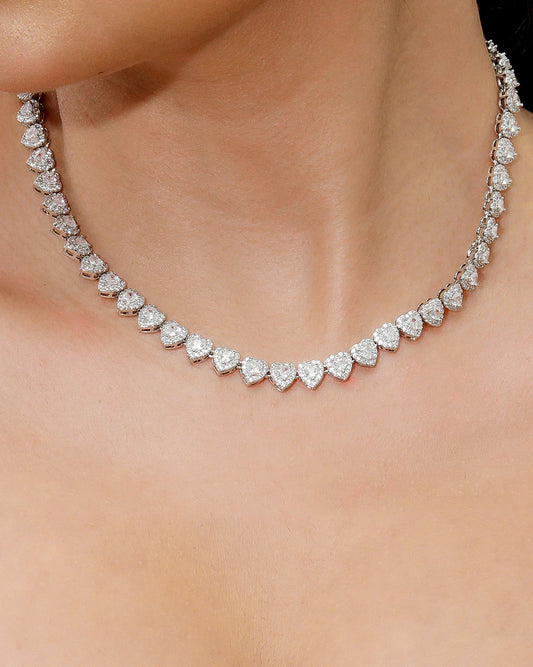 Clustered Heart Tennis Necklace
