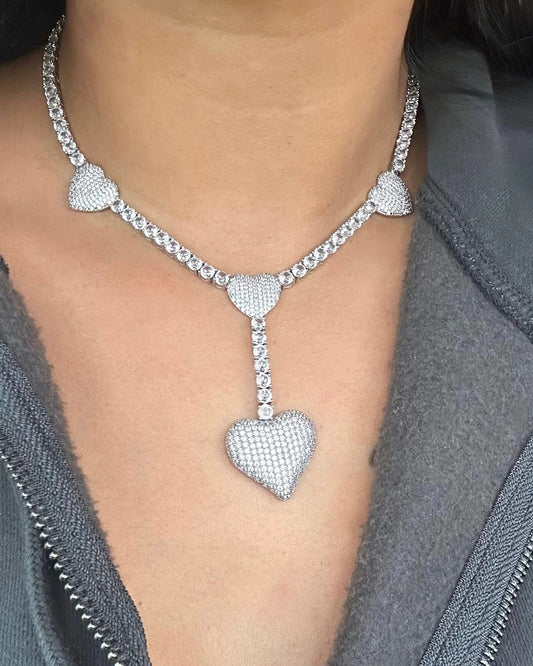 Drop Heart Tennis Necklace