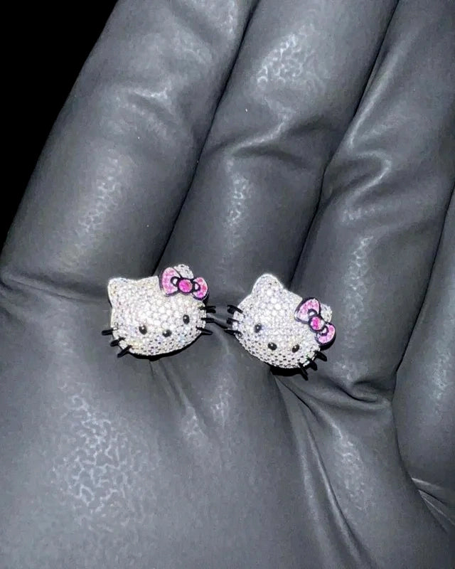 Iced Out Kitty Earrings