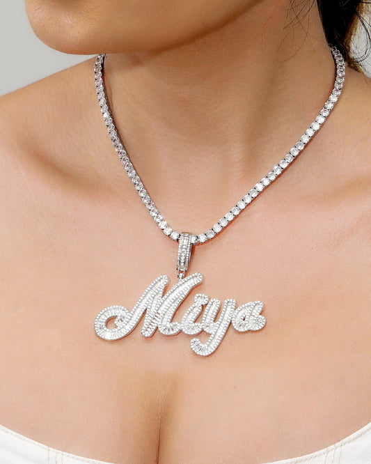 Icy Baguette Nameplate Necklace