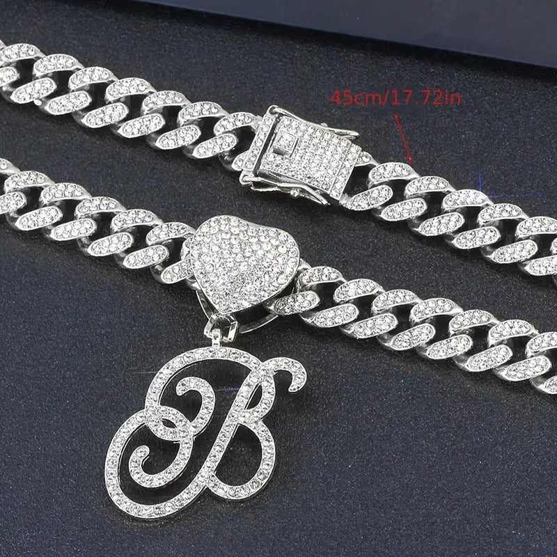 LOVE LETTER SET – Heart Initial Pendant x Cuban Chain