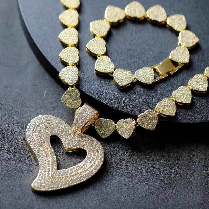 STACKED UP | 3PC Heart Necklace & Bracelet Set