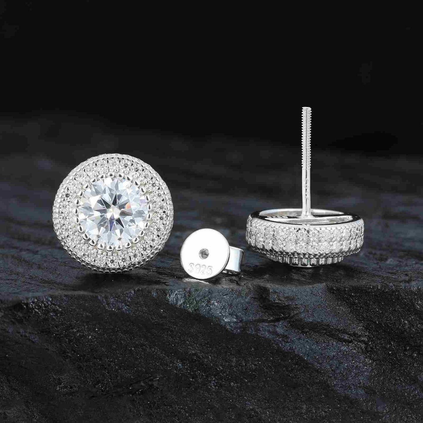 VVS1 Moissanite Iced Button Stud Earrings