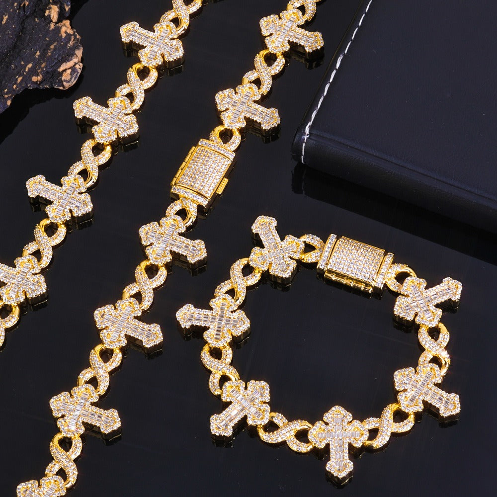 Baguette Cross Chain Bracelet Necklace