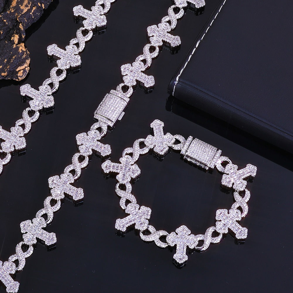 Baguette Cross Chain Bracelet Necklace