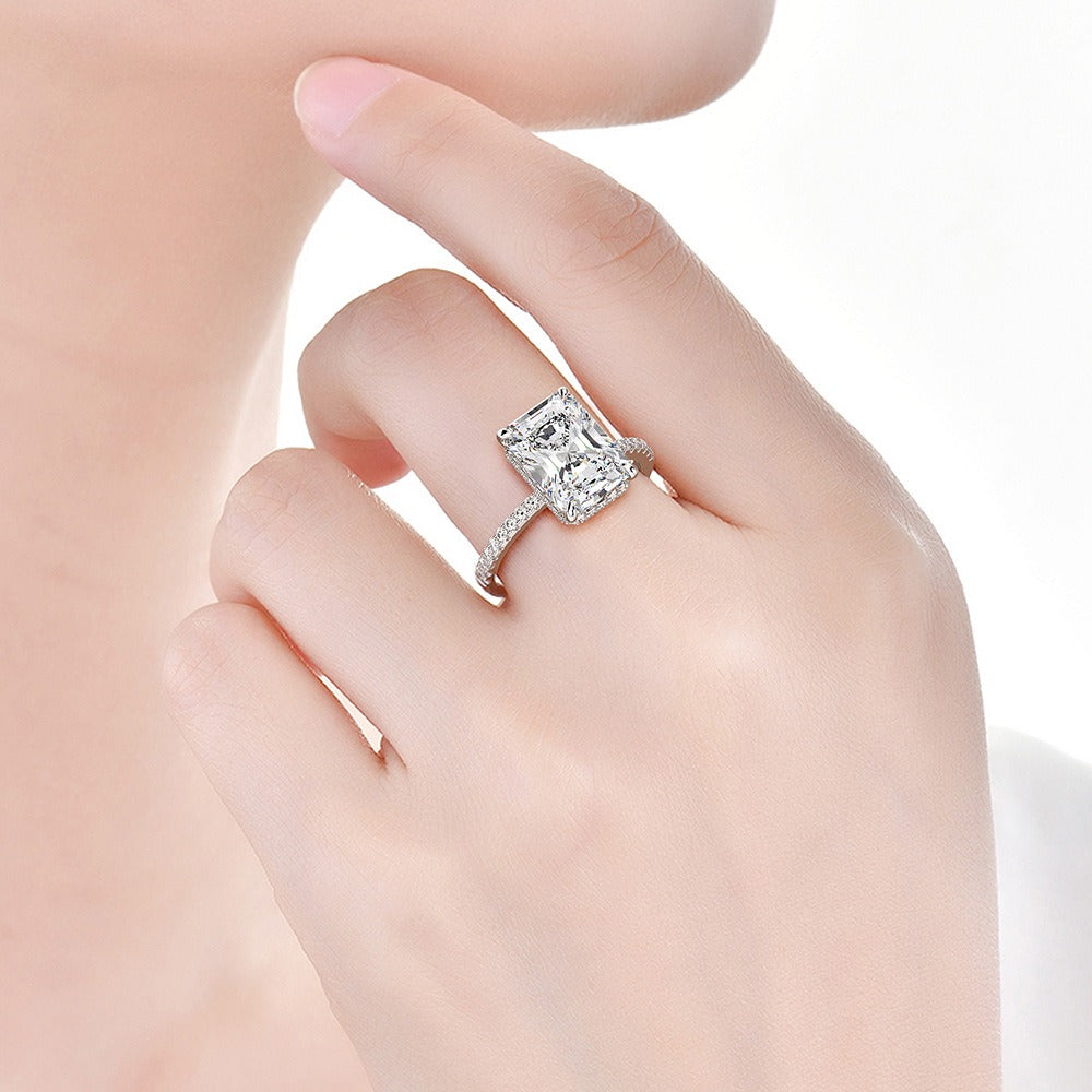 925 Sterling Silver 4CT Emerald Cut Ring