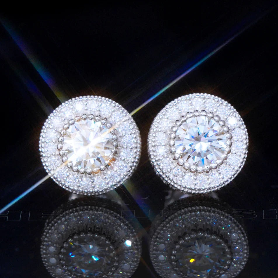 VVS1 Moissanite Iced Button Stud Earrings