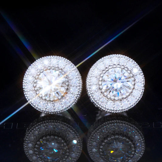 VVS1 Moissanite Iced Button Stud Earrings