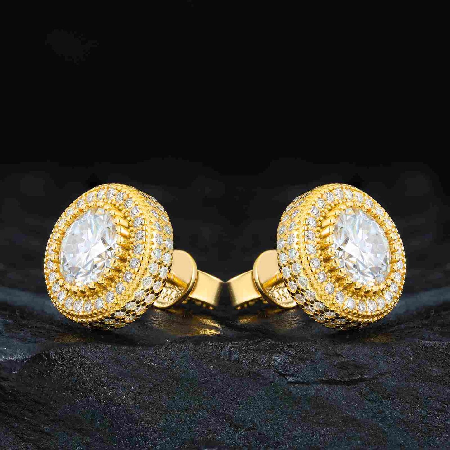 VVS1 Moissanite Iced Button Stud Earrings