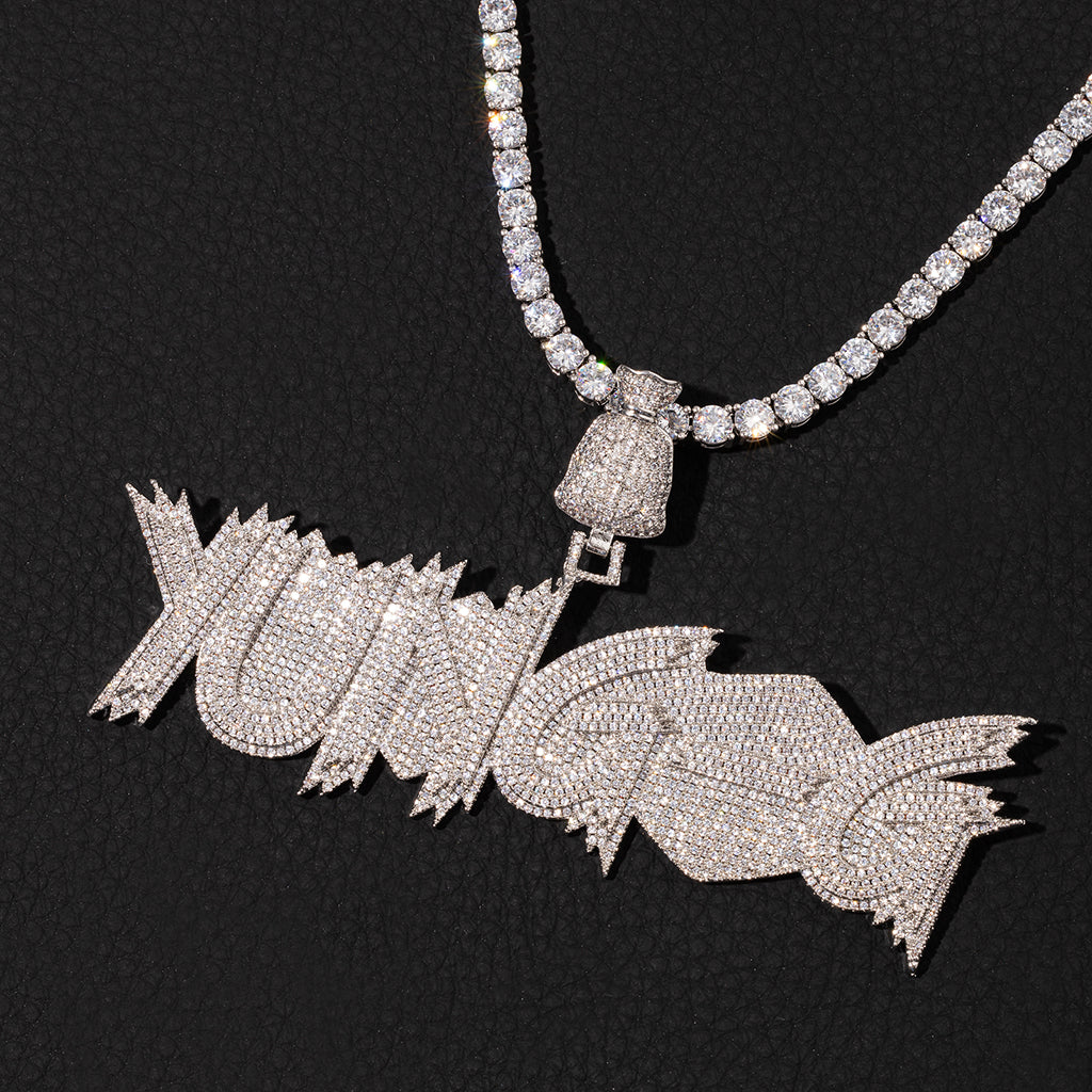 Fully Iced Money Bag Custom Name Pendant