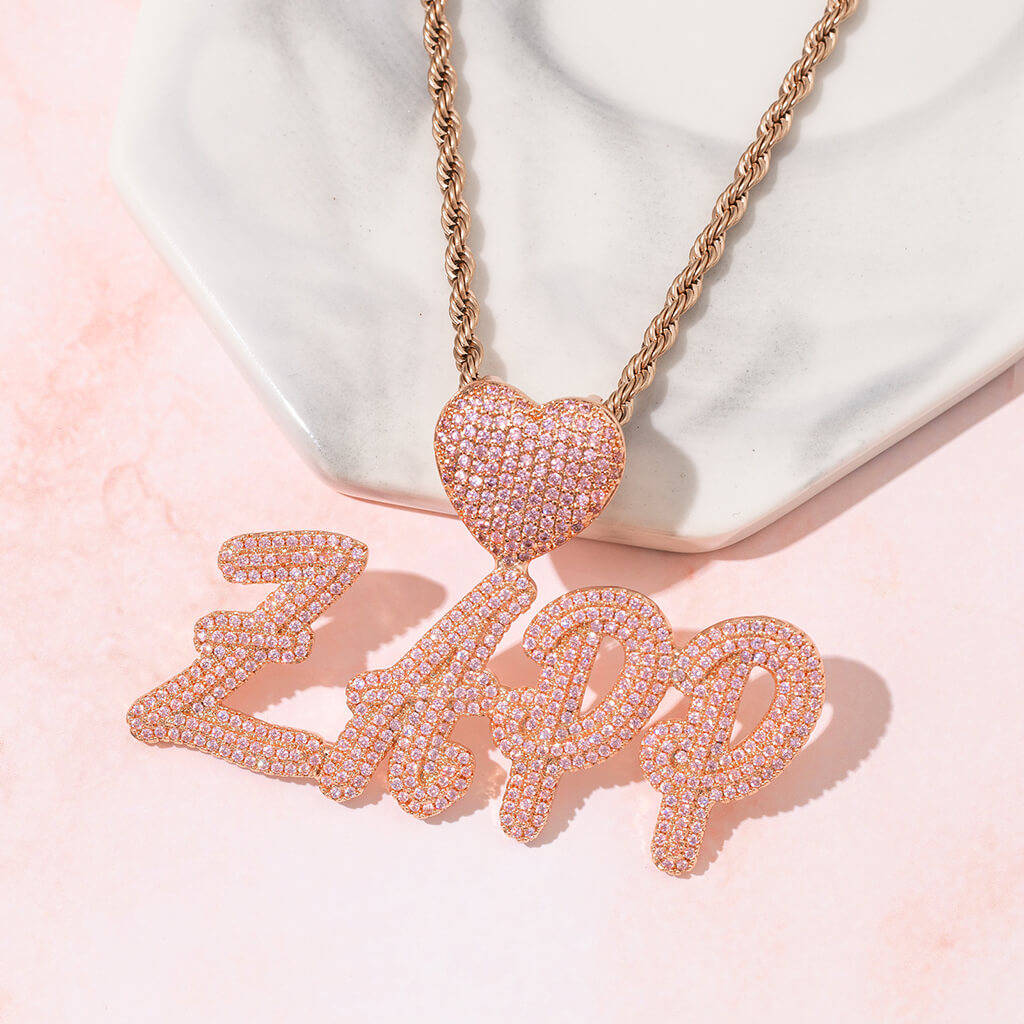Icy Heart Cursive Name Necklace