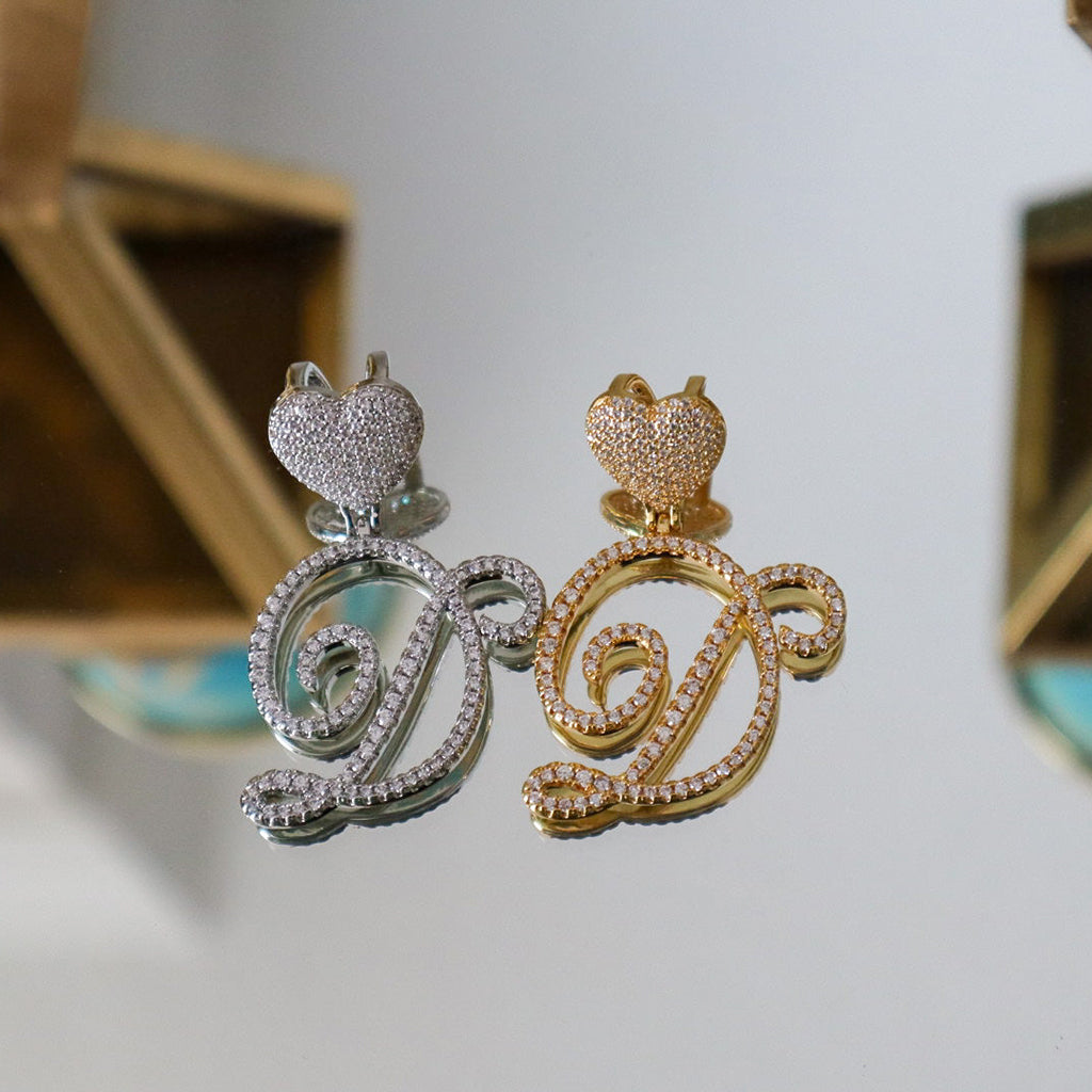 Heart Cursive Initial Pendant with Diamond Necklace